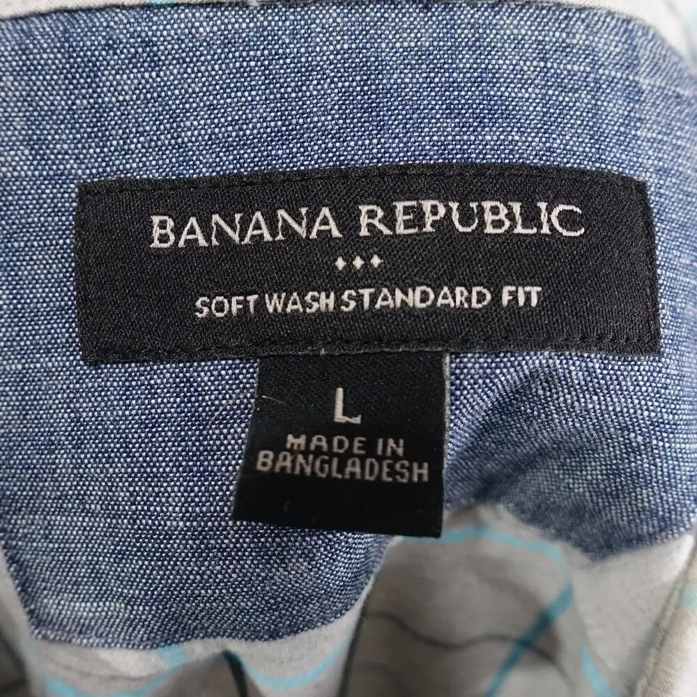 Banana Republic Shirt Mens‎ Large Gray Plaid Button Down Soft Wash Standard Fit